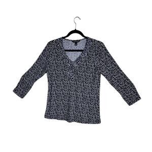 41 Hawthorn Women's Size Small Long Sleeve V-Neck Blue Geo Pattern Shirt Top